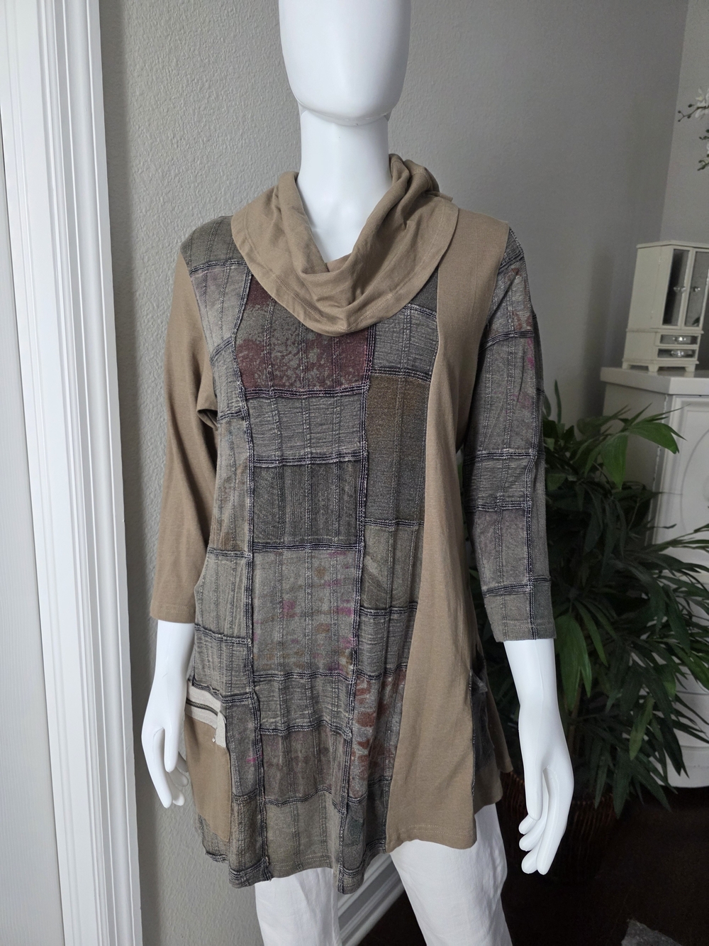Parsley & Sage Patchwork Cowl Neck Women's Tunic - Size L